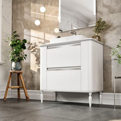 Duva 47 in. White Single Sink Bath Vanity with Engineered Wood Top and Vessel Acrylic Sink
