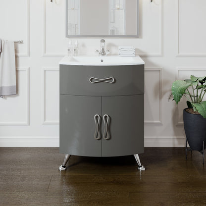 Lina 24 in. Gray Single Sink Bath Vanity with Porcelain Top and Integrated Sink