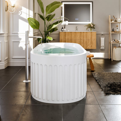 Eviva Cascade 67" Matte White Oval Solid Surface Freestanding Bathtub