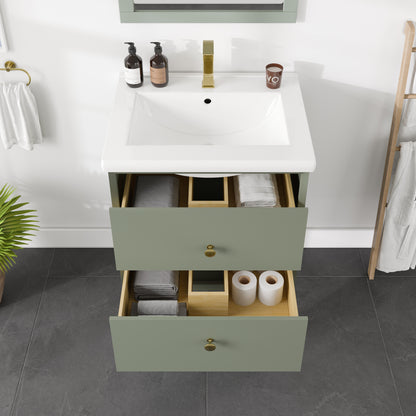 Seoul 24 in. Vintage Green Single Sink Bath Vanity with Porcelain Top and Integrated Sink
