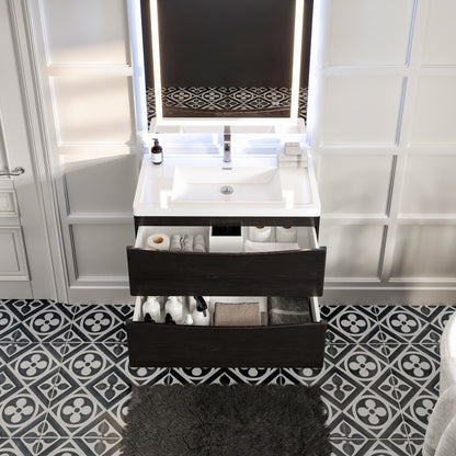 Smile 36" Chestnut Wall Mount Single Sink Bath Vanity with Acrylic Top and Integrated Sink