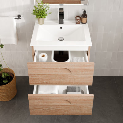 Joy 24"W x 18"D Maple Wall Mount Bathroom Vanity with White Porcelain Countertop and Integrated Sink