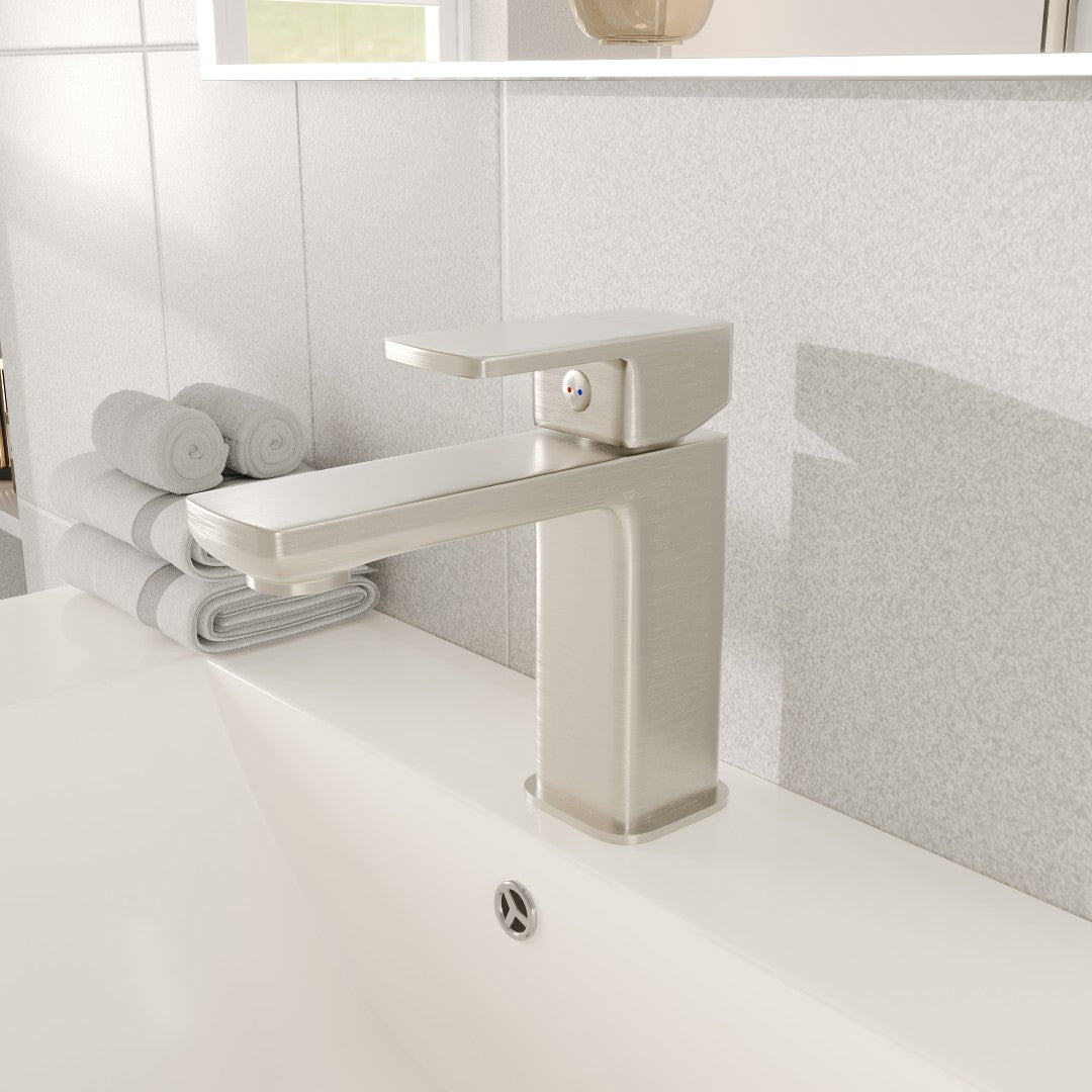 Eviva Lux Single-Handle Waterfall Single-Hole Bathroom Faucet with Deckplate included in Brushed Nickel