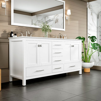 Aberdeen 78 in. White Double Sink  Bath Vanity with Carrara Quartz Top and Undermount Porcelain Sinks