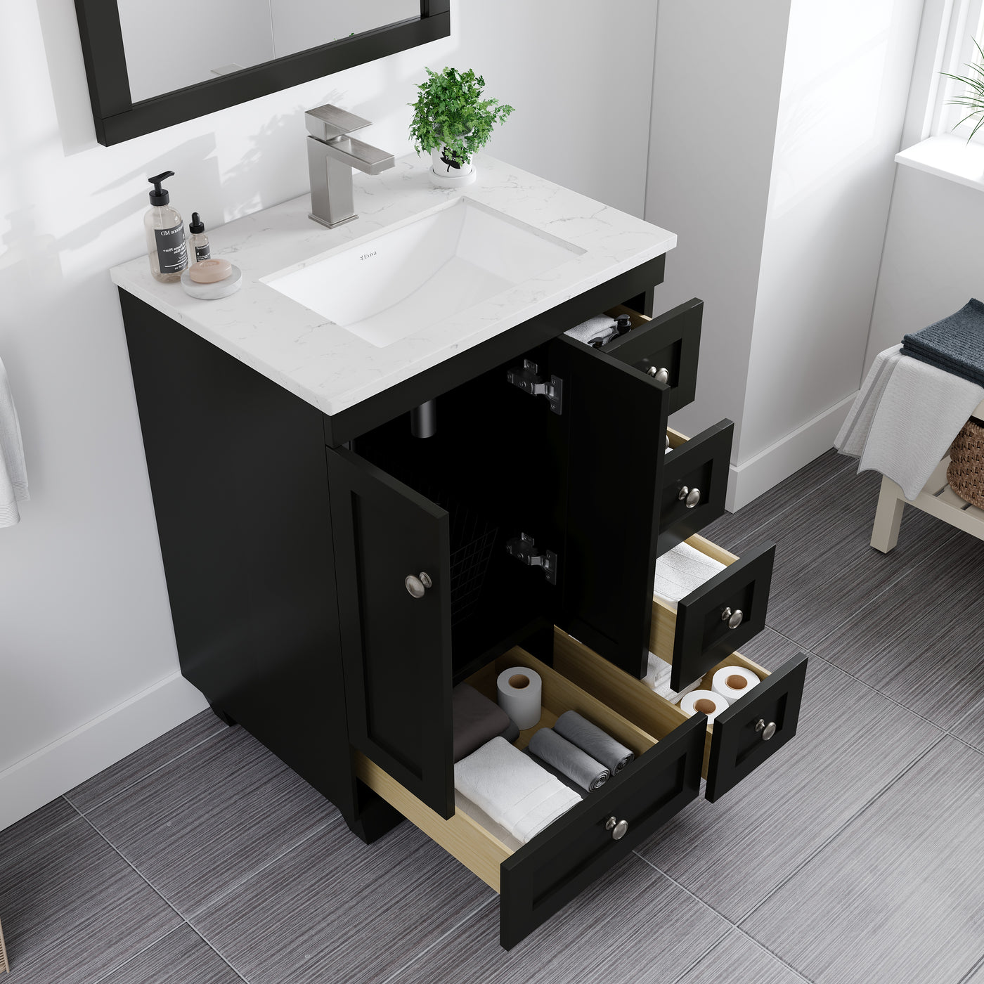 Acclaim 24"W x 22"D Espresso Bathroom Vanity with White Carrara Quartz Countertop and Undermount Porcelain Sink