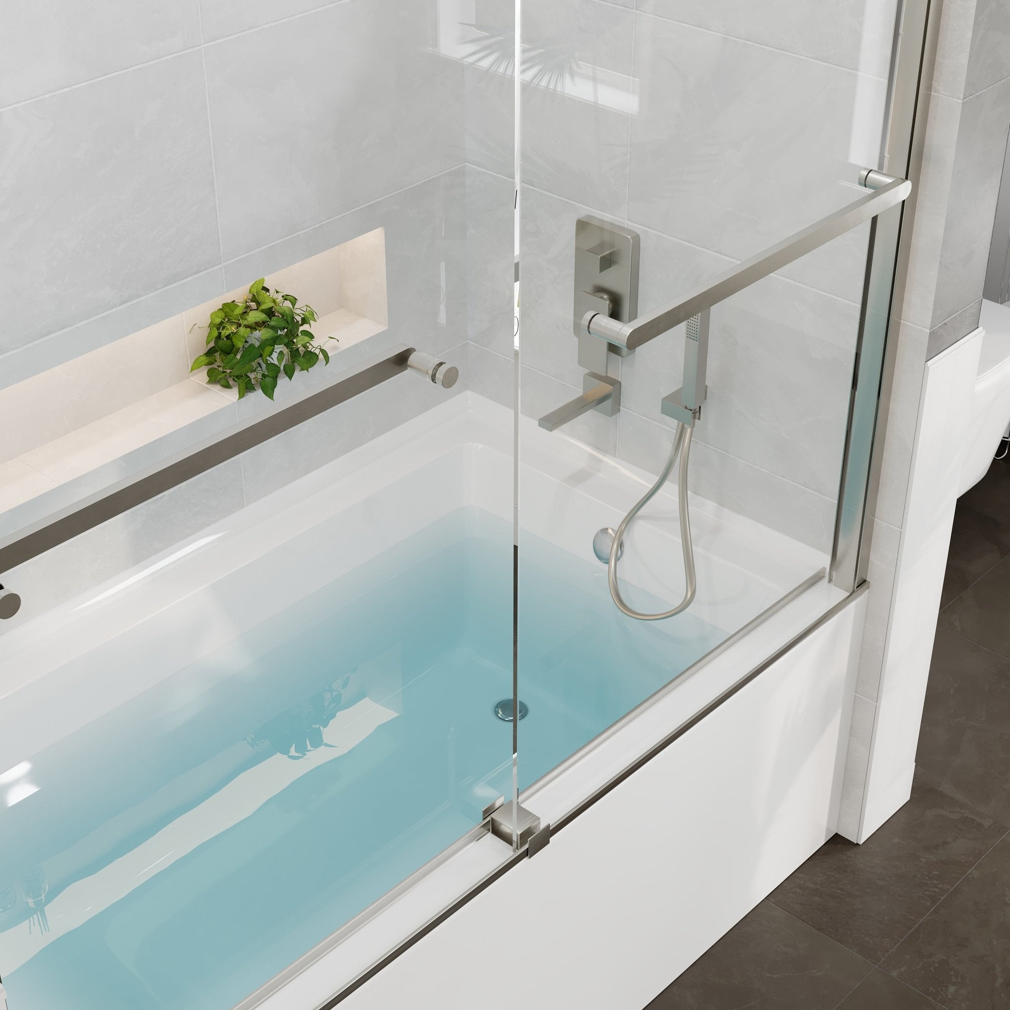 Eviva Luxor 60 in. W x 60 in. H Sliding Frameless Shower Door in Brushed Nickel with Tempered Glass - Shower Door by Eviva