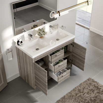 Lugano 48 in. Ash Double Sink Bath Vanity with Acrylic Top and Integrated Sinks