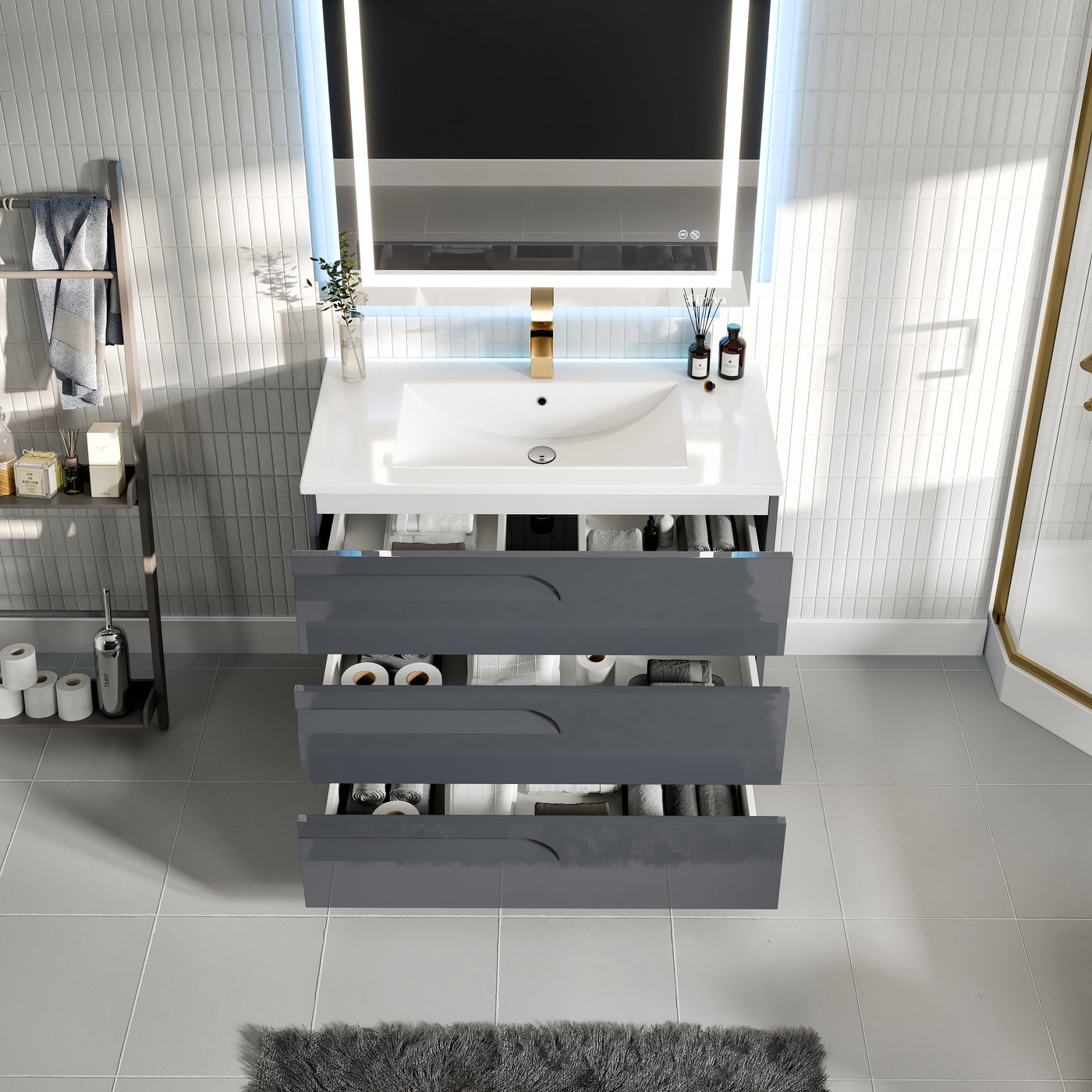 Joy 40"W x 18"D Gray Bathroom Vanity with White Porcelain Countertop and Integrated Sink