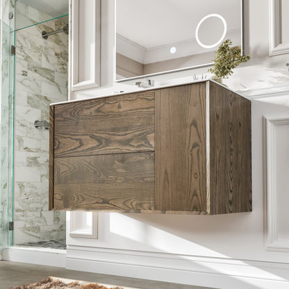 Ciocco 36 in. Oak Wall Mount Single Sink Bath Vanity with Solid Surface Top and Integrated Sink