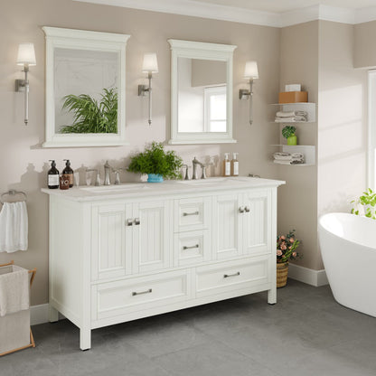 Britney 72 in. White Double Sink  Bath Vanity with Carrara Quartz Top and Undermount Porcelain Sinks