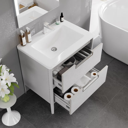 Jasmine 32 in. White Single Sink Bath Vanity with Acrylic Top and Integrated Sink