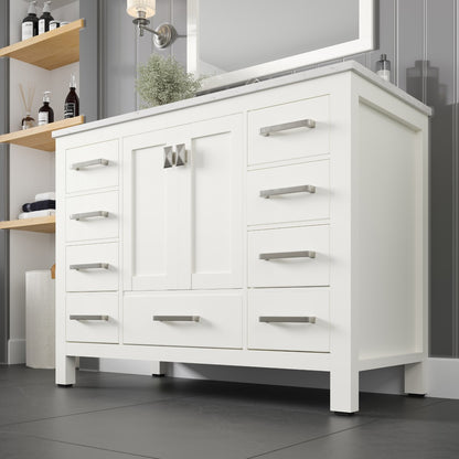 Aberdeen 42 in. White Single Sink Bath Vanity with Carrara Quartz Top and Undermount Porcelain Sink