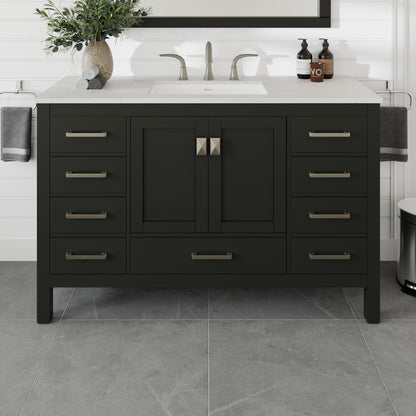 Aberdeen 54 in. Espresso Single Sink Bath Vanity with Carrara Quartz Top and Undermount Porcelain Sink