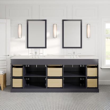 Epic 96 in. Charcoal Gray Double Sink  Bath Vanity with Carrara Quartz Top and Undermount Porcelain Sinks