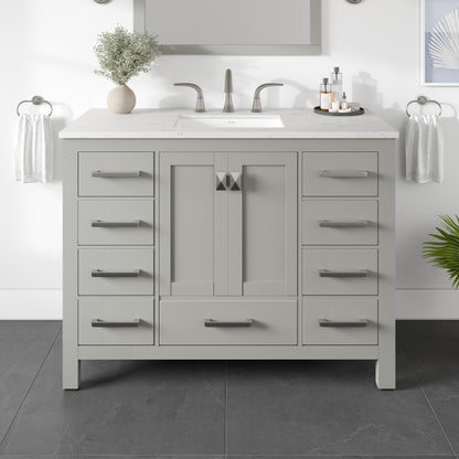 Aberdeen 42 in. Gray Single Sink Bath Vanity with Carrara Quartz Top and Undermount Porcelain Sink