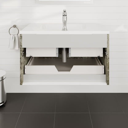 Capri 32 in. Vintage Ash Wall Mount Single Sink Bath Vanity with Porcelain Top and Integrated Sink