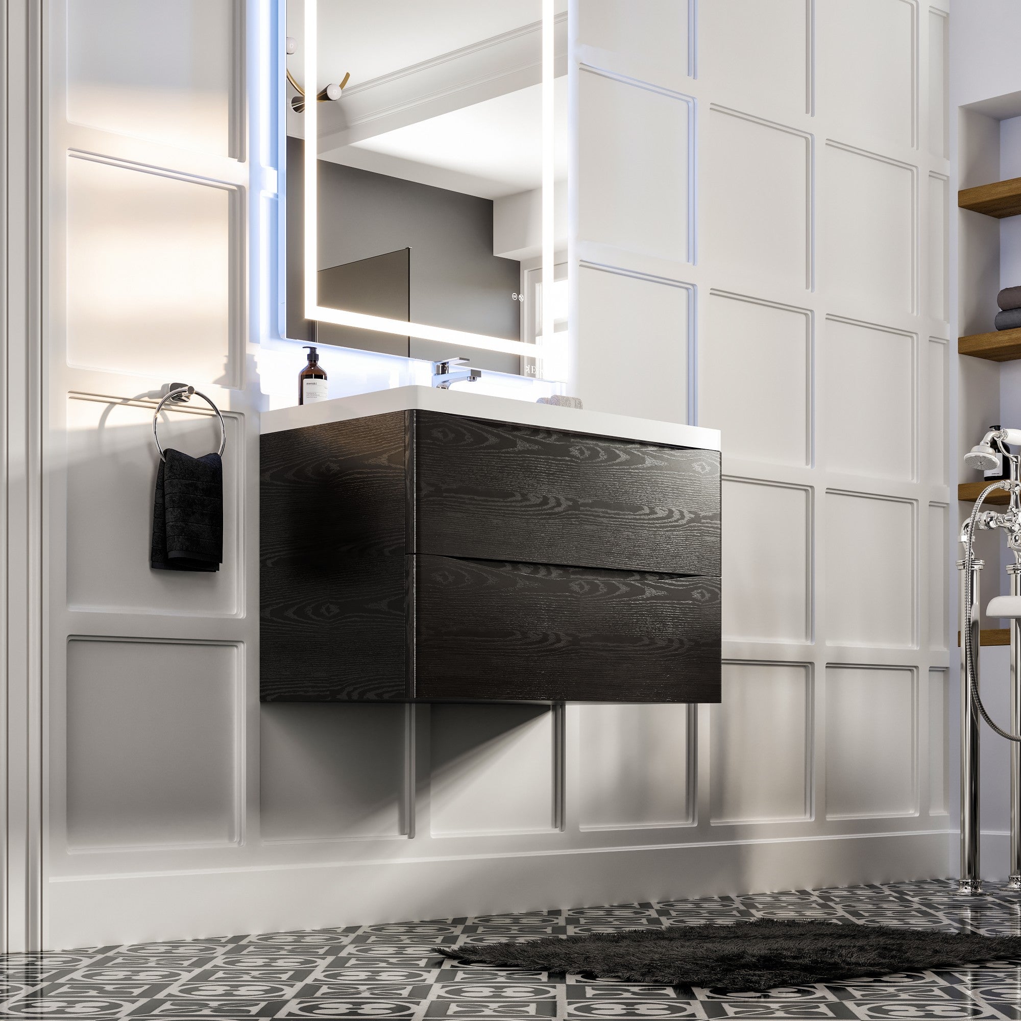 Smile 36" Chestnut Wall Mount Single Sink Bath Vanity with Acrylic Top and Integrated Sink