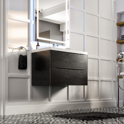 Smile 36" Chestnut Wall Mount Single Sink Bath Vanity with Acrylic Top and Integrated Sink