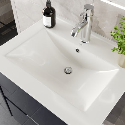 Luna 24 in. Dark Gray Wall Mount Single Sink Bath Vanity with Porcelain Top and Integrated Sink