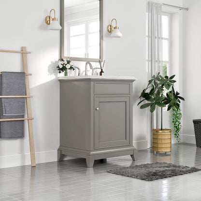 Elite Stamford 24 in. Gray Single Sink Bath Vanity with Carrara Marble Top and Undermount Porcelain Sink