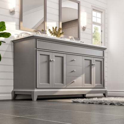Elite Stamford 60 in. Gray Double Sink  Bath Vanity with Marble Top and Undermount Porcelain Sinks