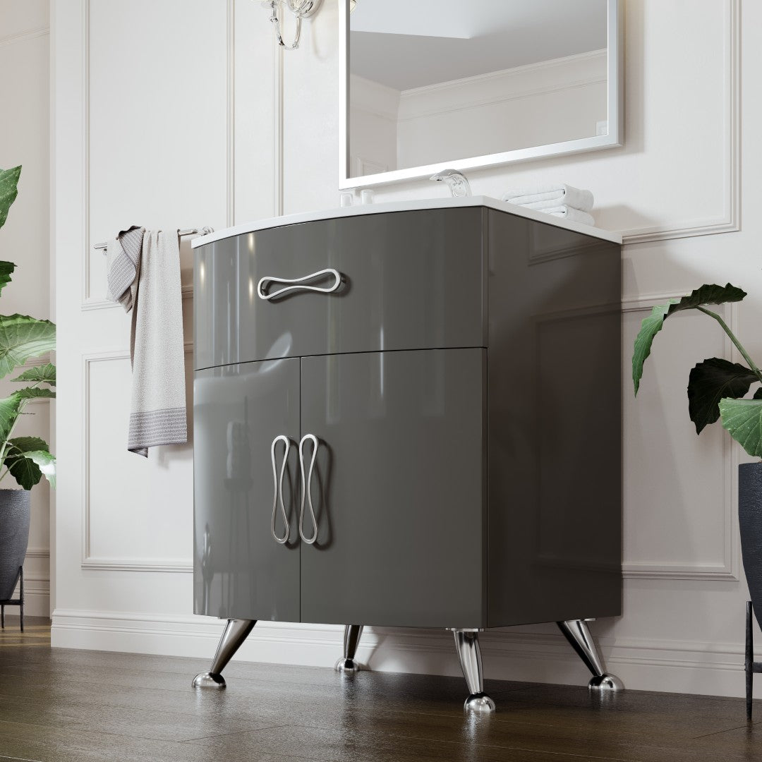 Lina 24 in. Gray Single Sink Bath Vanity with Porcelain Top and Integrated Sink