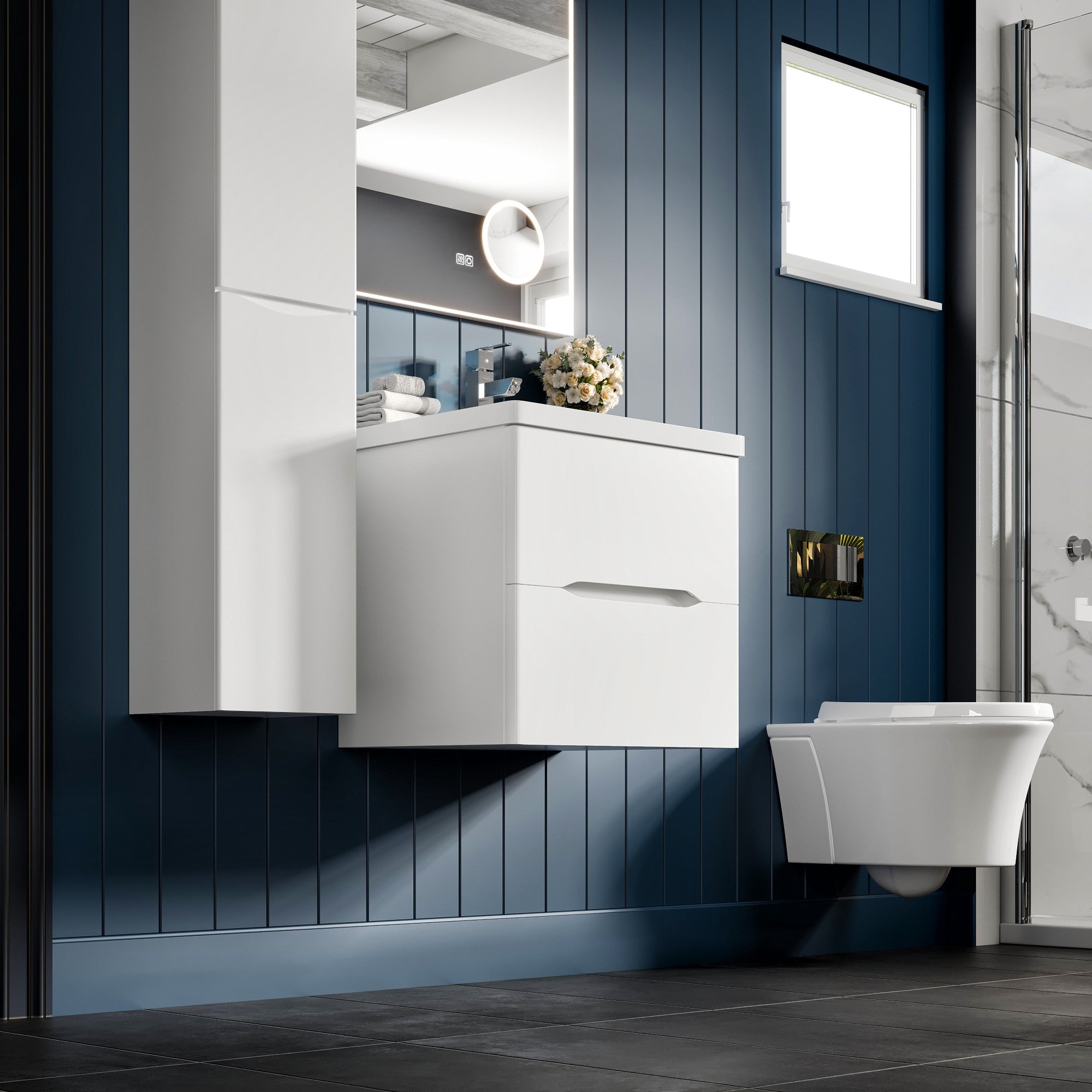 Maui 24 in. White Wall Mount Single Sink Bath Vanity with Acrylic Top and Integrated Sink