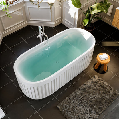 Eviva Cascade 67" Matte White Oval Solid Surface Freestanding Bathtub