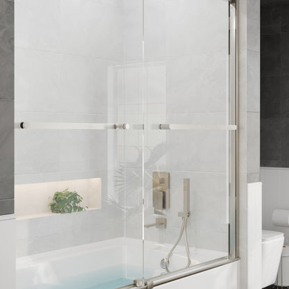 Eviva Luxor 60 in. W x 60 in. H Sliding Frameless Shower Door in Brushed Nickel with Tempered Glass