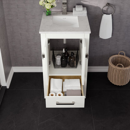 London 24 in. White Single Sink Bath Vanity with Carrara Quartz Top and Undermount Porcelain Sink