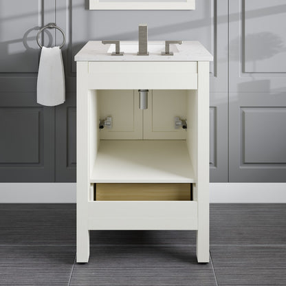 Aberdeen 30 in. White Single Sink Bath Vanity with Carrara Quartz Top and Undermount Porcelain Sink