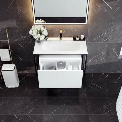 Modena 32 in. White Wall Mount Single Sink Bath Vanity with Solid Surface Top and Integrated Sink
