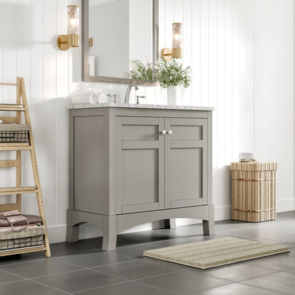 New York 36 in. Gray Single Sink Bath Vanity with Carrara Marble Top and Undermount Porcelain Sink
