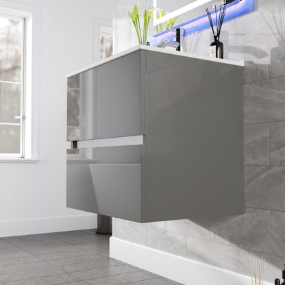 Ikaro 24 in. Gray Wall Mount Single Sink Bath Vanity with Porcelain Top and Integrated Sink