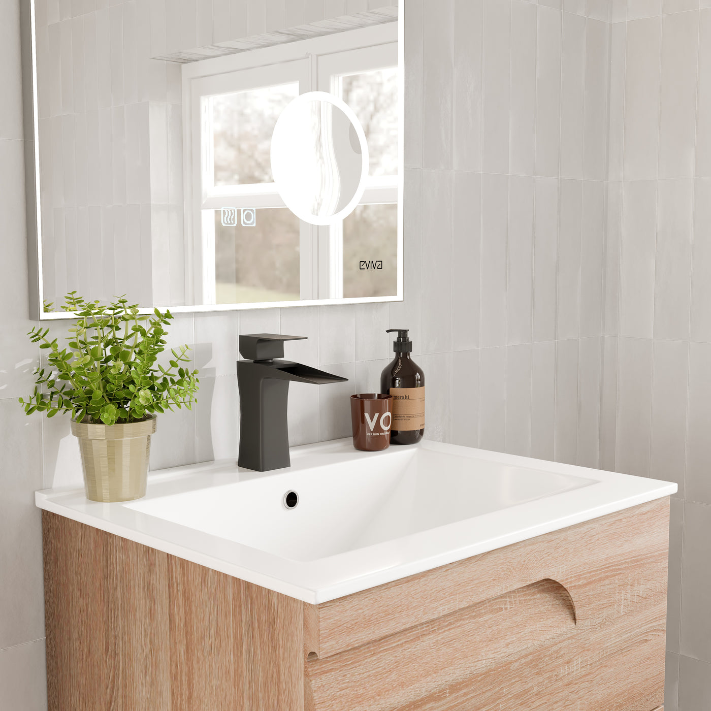 Joy 24"W x 18"D Maple Wall Mount Bathroom Vanity with White Porcelain Countertop and Integrated Sink