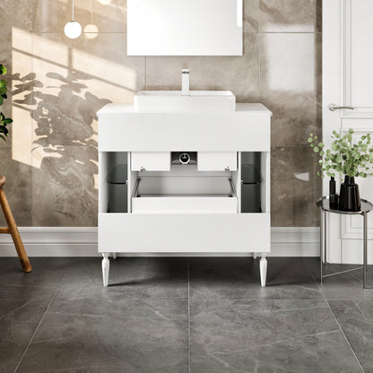 Duva 47 in. White Single Sink Bath Vanity with Engineered Wood Top and Vessel Acrylic Sink