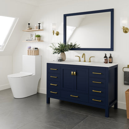 Aberdeen 54 in. Blue Single Sink Bath Vanity with Carrara Quartz Top and Undermount Porcelain Sink