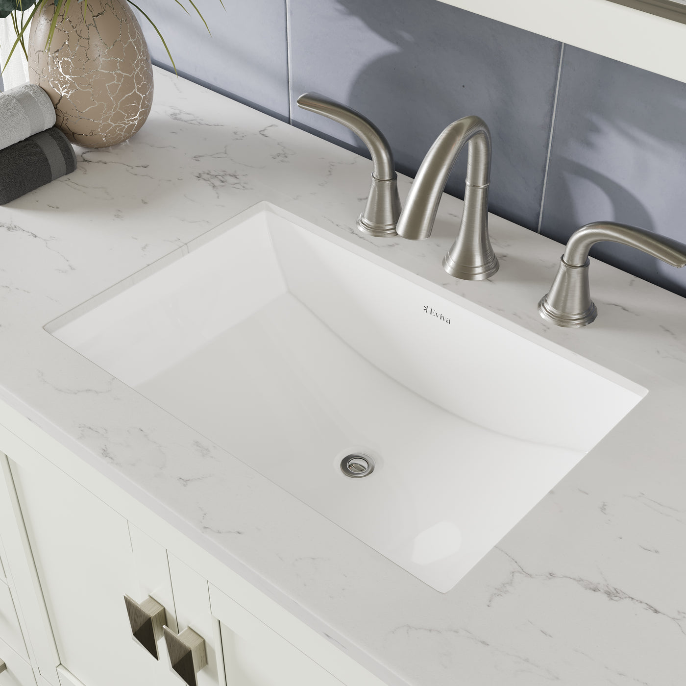 Aberdeen 54"W x 22"D White Bathroom Vanity with White Carrara Quartz Countertop and Undermount Porcelain Sink