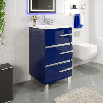 Deluxe 24"W x 18"D Blue Bathroom Vanity with White Porcelain Countertop and Integrated Sink