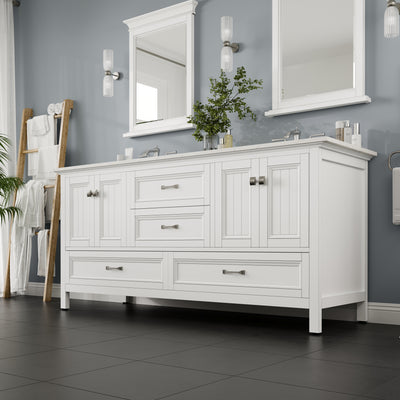 Britney 72"W x 22"D White Double Sink Bathroom Vanity with White Carrara Quartz Countertop and Undermount Porcelain Sinks