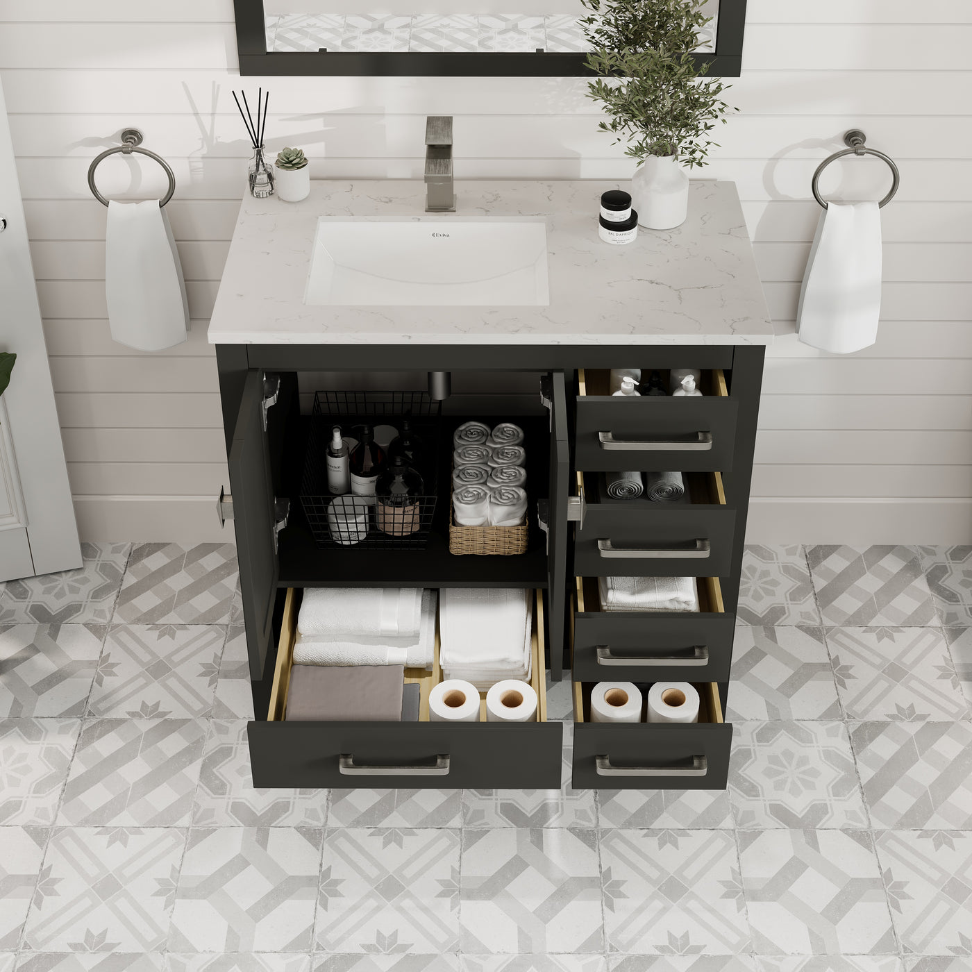 London 38"W x 18"D Espresso Bathroom Vanity with White Carrara Quartz Countertop and Undermount Porcelain Sink