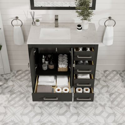 London 38"W x 18"D Espresso Bathroom Vanity with White Carrara Quartz Countertop and Undermount Porcelain Sink