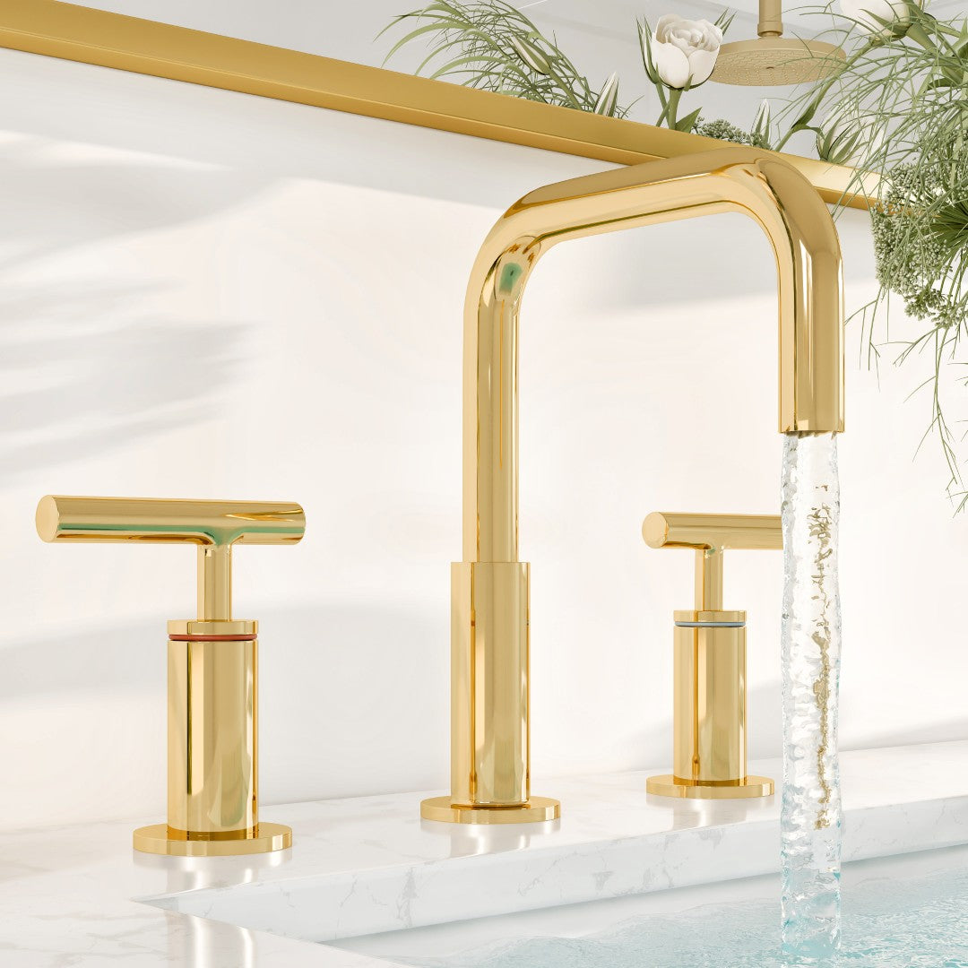 Eviva Purist 2-Handle Gooseneck Widespread Bathroom Faucet with Deckplate Included in Gold