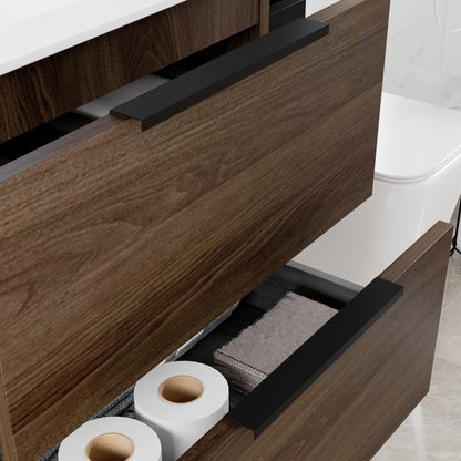 Marina 27 in. Dark Walnut Single Sink Bath Vanity with Porcelain Top and Integrated Sink