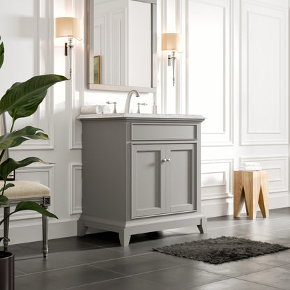 Elite Princeton 30 in. Gray Single Sink Bath Vanity with Carrara Marble Top and Undermount Porcelain Sink