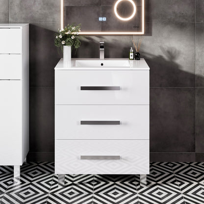 Libra 32 in. White Single Sink Bath Vanity with Porcelain Top and Integrated Sink