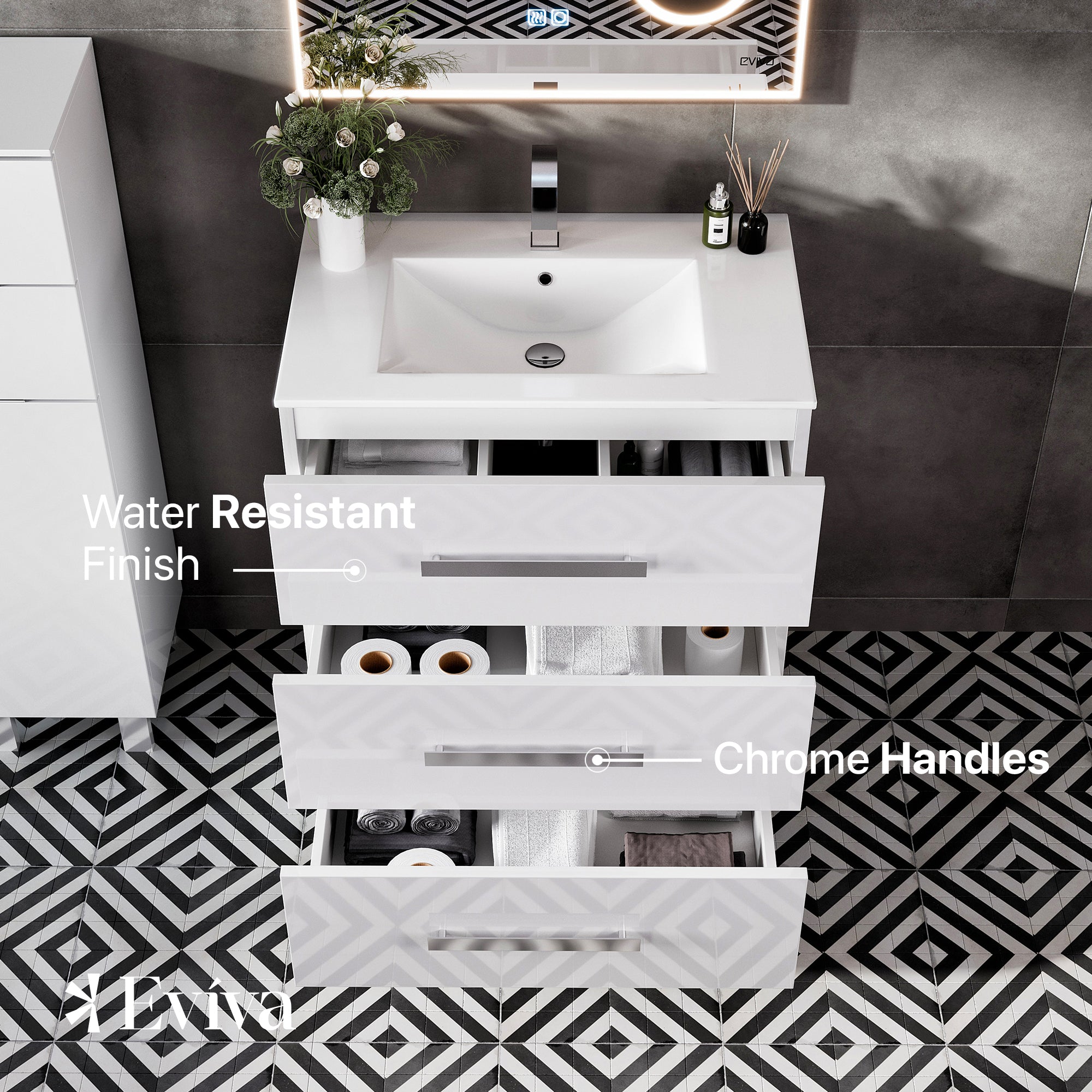 Libra 32 in. White Single Sink Bath Vanity with Porcelain Top and Integrated Sink