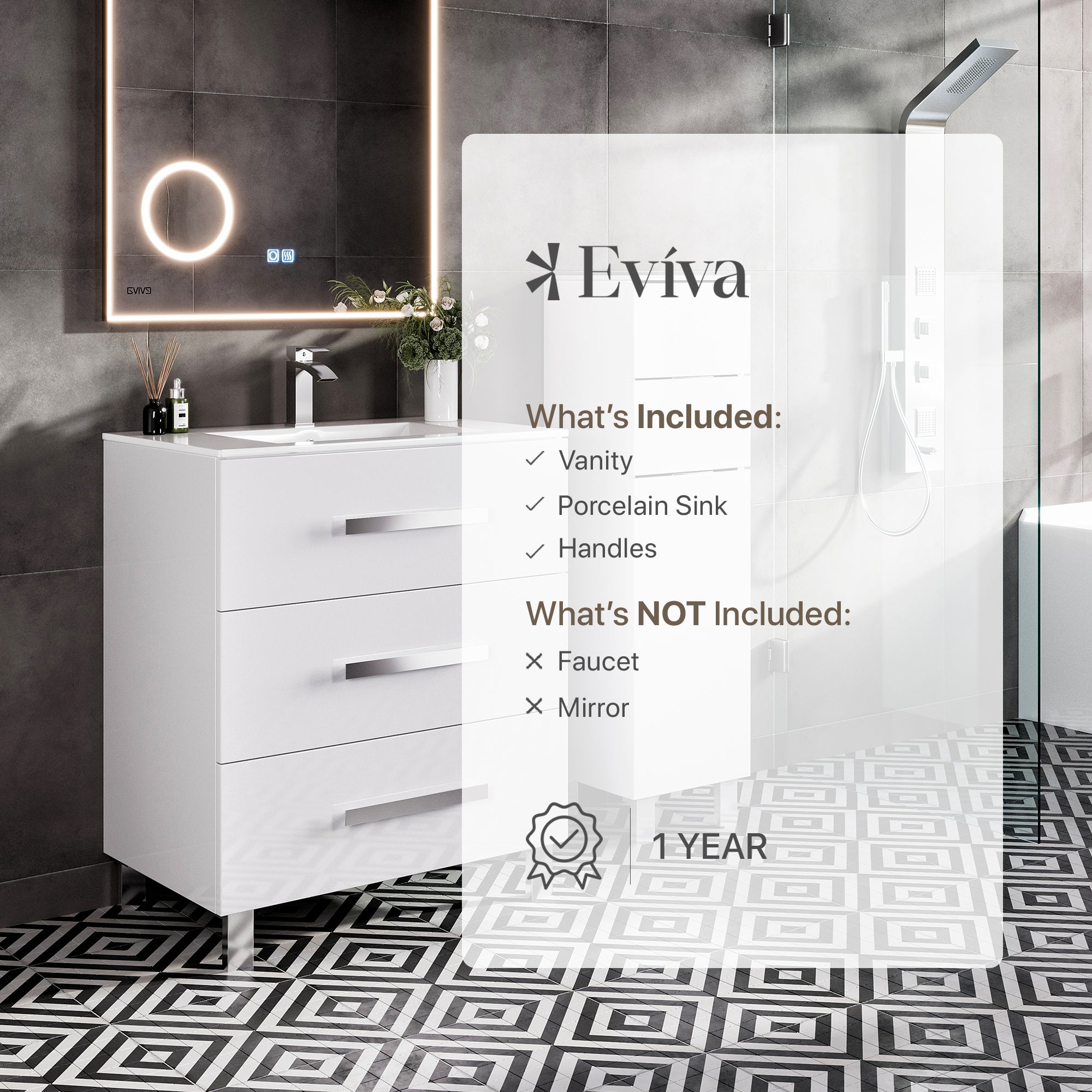 Libra 32 in. White Single Sink Bath Vanity with Porcelain Top and Integrated Sink