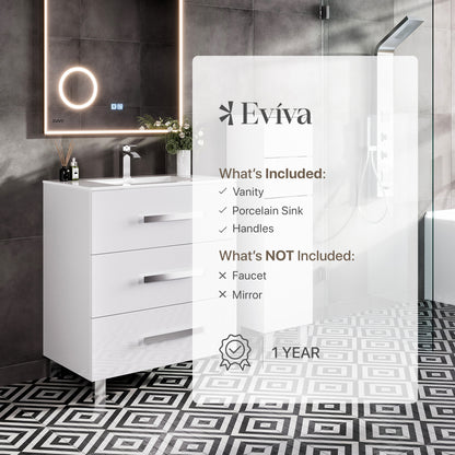 Libra 32 in. White Single Sink Bath Vanity with Porcelain Top and Integrated Sink