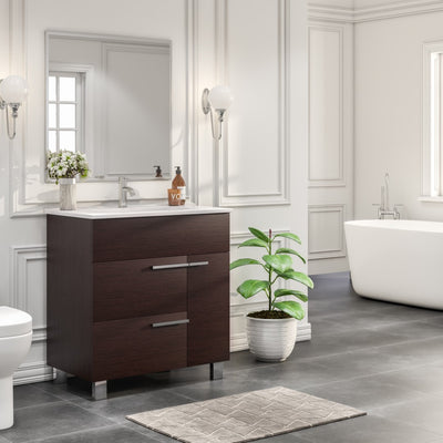 Cup 24"W x 19"D Wenge Bathroom Vanity with White Porcelain Countertop and Integrated Sink